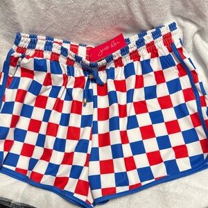 Jolie Women's Red and Blue Checkered Athletic Shorts NWT